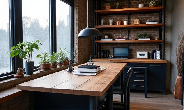 Industrial style home office with metal desk