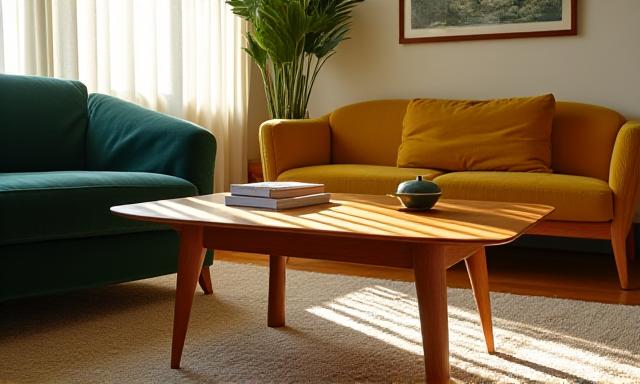 Mid-century modern living room with wood accents